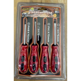 Topzone 4 Piece Set 6 inch screwdriver set (Slotted Phillips) with comfortable grip