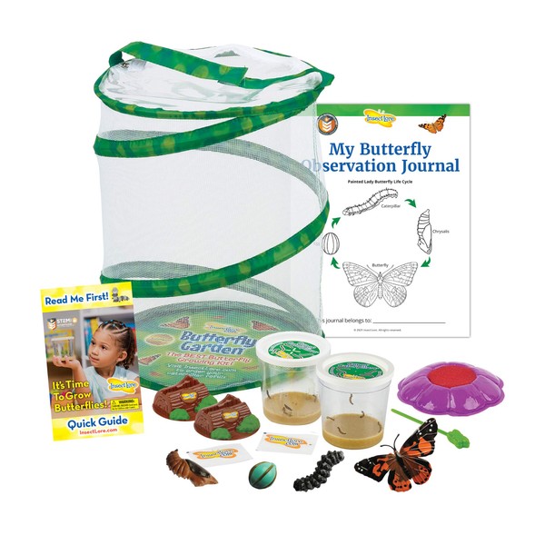 Butterfly Garden: Original Habitat and Two Live Cups of Caterpillars with Journal – Life Science & STEM Education – Butterfly Science Kit - Plus Butterfly Life Cycle Stages Figurines