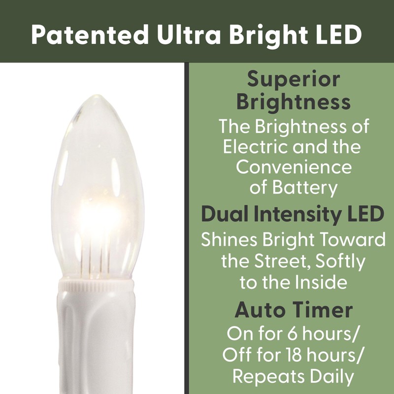 612 Vermont Ultra-Bright LED Window Candles with Timer, Battery Operated,