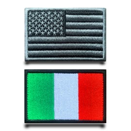 2 Pcs America Italian Flag USA Flag Patch Embroidered Fastener Hook & Loop Applique EmblemTactical Military Patches for Clothes,Jeans,Caps,Hats,Backpacks,Jacket,Vest,Bags
