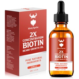 Beard Growth Oil - 2X Concentration Biotin Beard Oil for Men (2 oz) - Natural Mens Beard Oil with Argan Oil, Jojoba Oil and Vitamin, Beard Growth Softener, Moisturizer (Vanilla)