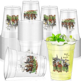 Pickmesh 100 Pcs Derby Plastic Cups Bulk Thick 12 oz Derby Day Plastic Tumblers Clear Cups Disposable Plastic Cups for Mint Julep Derby Party Favors Gift to Lover of Horse Racing