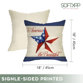 Softxpp 4th of July Patriotic American Decorative Throw Pillow Cover 18x18 Set of 4, God Bless America Est.1776 Stars Stripes Cushion Case, Faith Allegiance Family Freedom Home Sofa Couch Decor