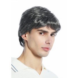WIG ME UP - DW1335-44 Men's Women's Unisex Short Wavy Wig Dark Brown Grey Mottled