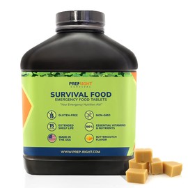 Prep-Right Survival - Survival Food Tabs, MRE for Camping, Hiking, and Prepper Supplies, Long Term Food Storage, Gluten Free and Non GMO, 15 Year Storage Shelf Life, 180 Count, Butterscotch