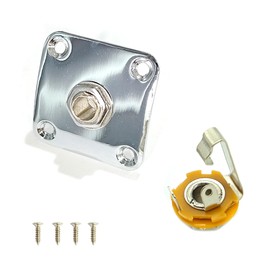 ZAHD Guitar Square Socket Plate Rectangle Guitar Jack Plate Guitar Square Curved Guitar Jack Socket Cover for Electric Guitar 35 x 35 mm Opening 10 mm for 1/4 Inch Socket (Silver)