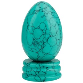 KYEYGWO Polished Green Howlite Turquoise Crystal Egg with Stone Stand, Oval Ball Gemstone for Reiki Healing and Decoration