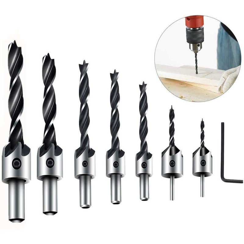 Malayas-Countersink Drill Bits, 7Pcs Woodworking Drill Bits Set, Woodworking Chamfer,