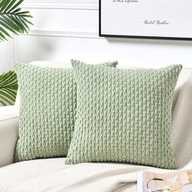 Fancy Homi 2 Packs Sage Green Decorative Throw Pillow Covers 18x18 Inch for Couch Bed Sofa, Modern Farmhouse Boho Home Decor, Soft Cute Plush Corduroy Cushion Case 45x45 CM