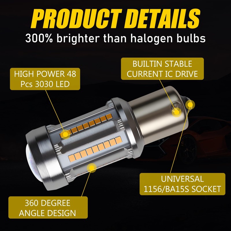 ANYTOP 1156 BA15S (180°) LED Bulb with Projector Amber Yellow