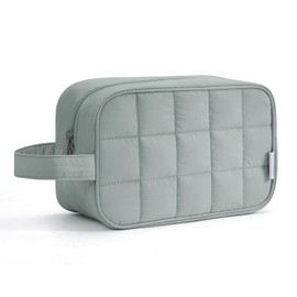 Narwey Travel Makeup Bag Large Cosmetic Bag Makeup Case Organizer Cute Makeup Bag for Women (Quilted Sage Green)