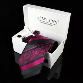 JEMYGINS Luxury Necktie, Stripe, Pin, Cufflinks, Button, Pocket Square, Business, Job Hunting, Wedding, School Entrance Ceremony, Graduation, After-party, Party, Father's Day Present, Gift Box