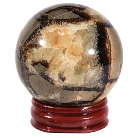 KYEYGWO Natural Septarian Dragon Stone Crystal Ball Ornament with Stand, 41-50mm Crystal Sphere Stone Ball for Divination Wiccan Witchcraft Healing Stone Meditation Feng Shui Decor