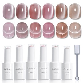 Coikaze Magnetic Nails, Ultra Fine Particles, Gel Magnets, Magnetic Nails, Gel with Magnets, Nail Magnet, Galaxy Gel, Color Gel, Cat Eyes, UV/LED Compatible, Set of 6 Colors, Gel Nail Kit, Beginners,