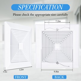 Baquler Exhaust Bathroom Fan Cover Bathroom Ceiling Fan Grille with Springs Plastic Replacement Vent Fan Fits Models 663 670 671 675 688 689 Ventilation Fan Plastic Cover White(2 Pcs,12 x 12'')