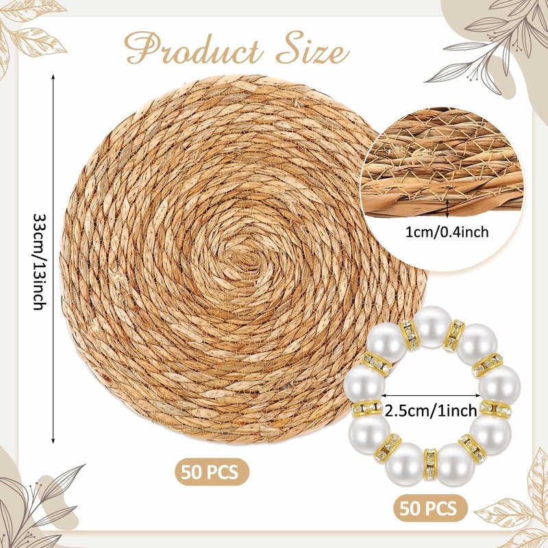 Gandeer 50 Pcs 13 Inch Round Woven Placemats with 50