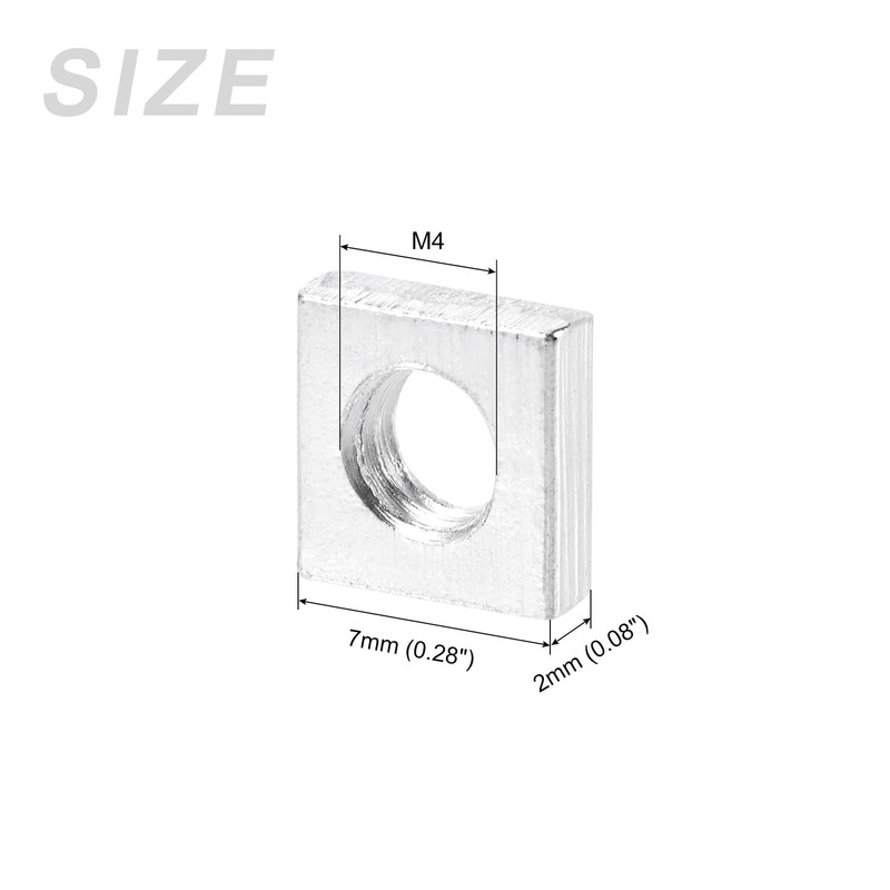 METALLIXITY Square Nuts, (M4x7mmx7mm) 25Pcs, Carbon Steel Coarse Thread Square