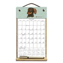7" x 12" Wooden Refillable Dog Calendar Holder Filled with The Rest of 2025 and 2026 calendars and Includes an Order Form Page for 2027-DACHSHUND