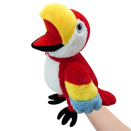 okegztoa Puppets Parrot Hand Puppet,13.8" Animal Puppets Hand Puppets Bird Stuffed Animal Hand Puppets for Kids with Movable Mouth,Puppet Plush Multi-Color Toys Bird Puppet Role Play Teaching(Red)