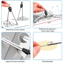 XINTM Juego de Geometría Profesional, 22 Piezas, Juego de Compás para Artistas y Estudiantes, Reglas y Brújulas, Herramientas de Dibujo para Ingenieros, Accesorios de Construcción