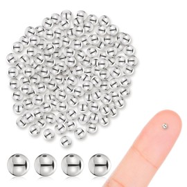 925 Sterling Silver Beads for Jewelry Making 100PCS S925 Round Ball Spacer Beads Smooth Seamless Round Loose Connector Crimp Stopper Beads Bulk for Bracelet Necklace Rings Earring Jewelry Finding(2MM)