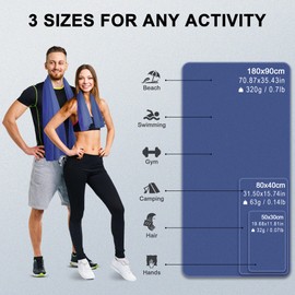 Flaveano Microfibre Towel, Travel Towel Set of 3 (180x90cm, 80x40cm, 50x30cm), Quick Drying for Camping, Swimming, Beach, Gym and Hiking - Navy Blue