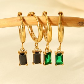 Small Gold Hoop Earrings With Green Drop, Titanium steel Gold Hoops Hypoallergenic Jewelry For Women (Green, One size)