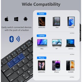 PopBloom Foldable Bluetooth Keyboard - Portable Keyboard with Storage Bag, Rechargeable Full Size Ultra Slim Compatible iOS Android Windows Smartphone Tablet and Laptop(Keyboard+Bag)