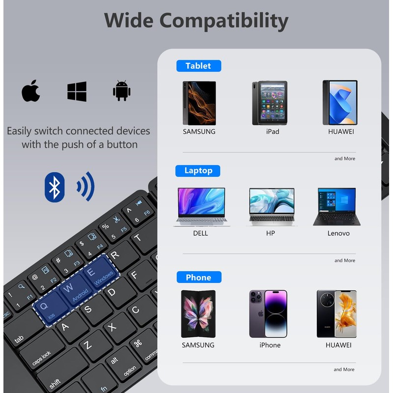 PopBloom Foldable Bluetooth Keyboard - Portable Keyboard with Storage Bag,
