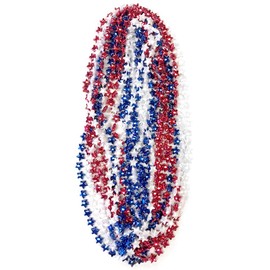 THE MARDI GRAS KREWE Patriotic Red White and Blue Star Necklaces,12 Pack, Bead Necklaces for Patriotic, Independence Day, Fourth of July Party, Parade, Decorations or Favors