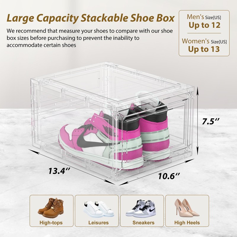 12 Pack Large Shoe Organizer Storage Boxes for Closet, Modular