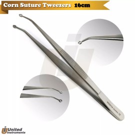 Medentra Microsurgery Corn Suture Plier Eyelet Curved Suturing Grasping Tissue Forceps