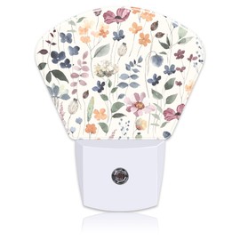 Uiaoiais Watercolor Flowers Night Light for Kids Girls Boys, Leaves and Plants LED Night Light Plug into Wall with Dusk to Dawn Sensor for Bedroom, Hallway, Kitchen, Bathroom, Stairs Decor