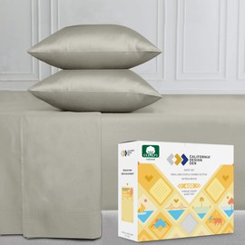 400-Thread-Count California-King Sheets and Pillowcases Set, Taupe 100% Natural Long Staple Combed Cotton 4 Piece Bed Sheet for Bed, Silky Sateen Weave, Breathable Bedding Set