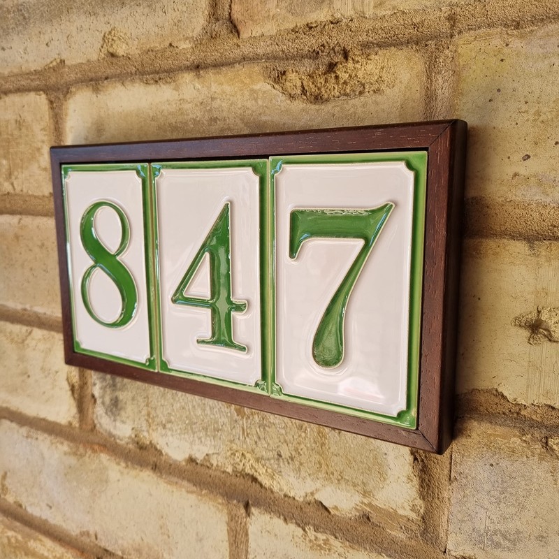 House Numbers Hand-painted Italian Ceramic Numbers Tiles Simple Green Design,