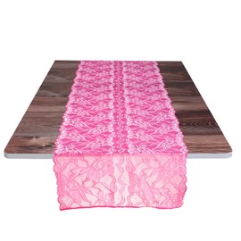 mookaitedecor 13x53 Inch Pink Floral Lace Table Runner, Embroidered Vintage Elegant Rectangular Festive Table Runner for Wedding Dinner Party Coffee Table Christmas Living Room Home Decor