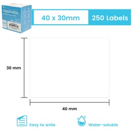 L LIKED 40 x 30mm Blank White Dissolvable Labels for Food Rotation Prep (250 Labels, 1 Roll)