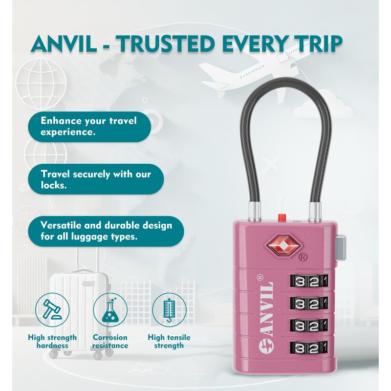 ANVIL 4 Digit Luggage Locks, TSA Locks for Luggage, Advanced