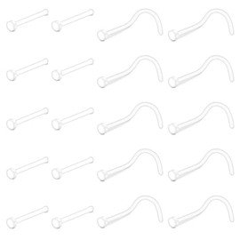 D.Bella 20g Clear Nose Rings Retainer for Work Surgery Acrylic Nose Ring Stud Bioflex Bone Pin Straight Nose Studs Retainer Flexible Nose Piercing Retainer for Men Women