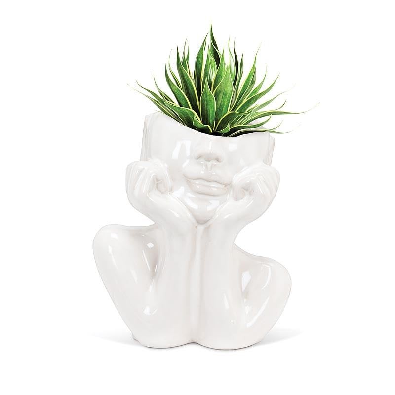 Abbott Collection Head in Hands Planter - Stoneware (6" H)