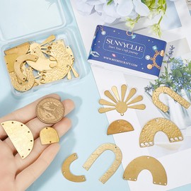 SUNNYCLUE 1 Box 24 Pieces 12 Styles Semicircle Jewellery Connectors Brass Sun Pendant with Holes Hollow Bow Teardrop Umbrella Pendant Connector for Jewellery Making Charms Pendant Accessories