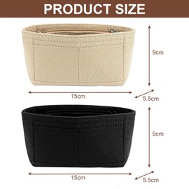 gexuamz 2 x Organiser for Mini Handbags, Compatible with Longchamp, with Multiple Pockets, Black and Beige, 17 x 5 x 8 cm