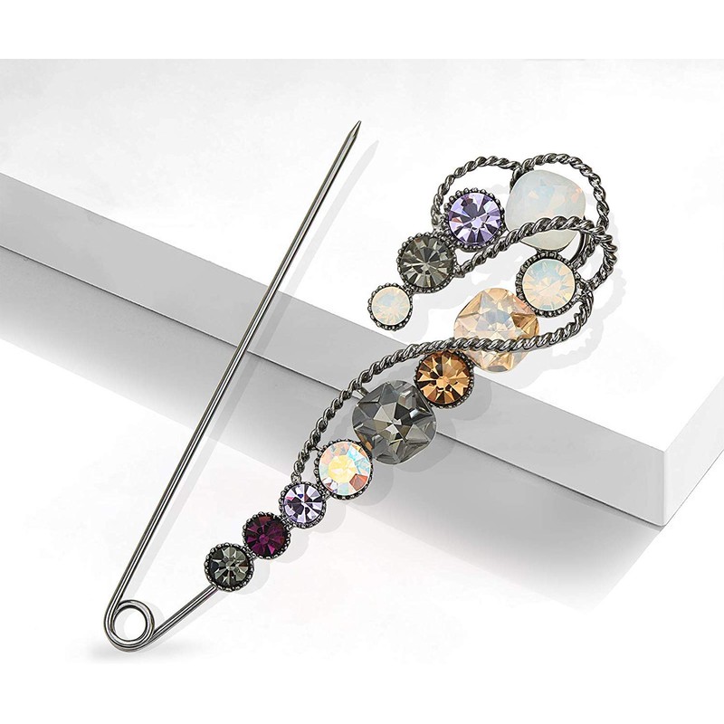 Retro Crystal Pearl Large Safety Pin Brooch Skirt Cardigan Hat