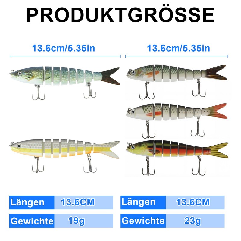 5 Stück Hecht Köder,Wobbler Hecht, Angelköder Lebensechter Kunstköder für Zander,