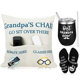 Grandparents Gifts Throw Pillow Cover 18 x 18 Inch Wine Tumbler I'm Not Sleeping Socks Set Grandpa Gifts from Grandkids Father's Day Mother's Day Christmas Birthday Thanksgiving Day Gifts (Blue)