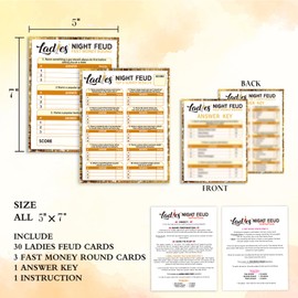 Ladies Night Party Feud Games, Girls Night Games, Ladies Night Out Games, Great for Bachelorette Party Game or Adult Trivia Game - 30 Ladies Feud Cards and 3 Fast Money Round Cards (02)