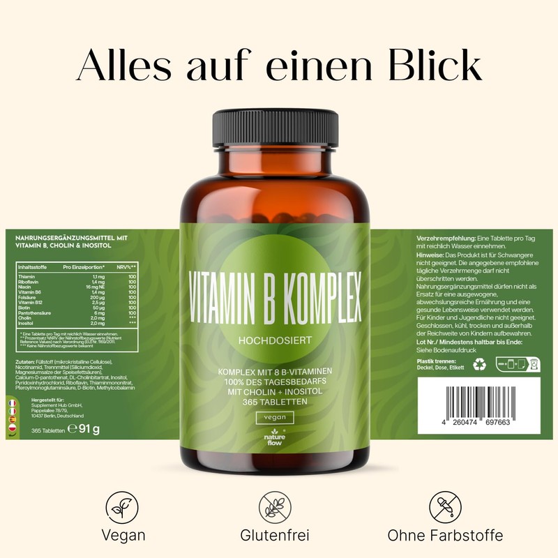 Vitamin B Complex High Dose - 365 Tablets - With