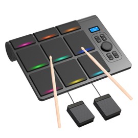 OYAYO 9 Pads Electronic Drum Pad, Tabletop Set Machine, Portable Digital Drum Pad Machine with LCD Display, Dual Stereo Speakers, PC and MAC Connection Support, Two Peadls
