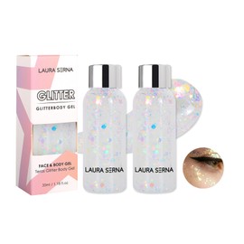Glitter Body Gel Face Hair Long Lasting Glitter Makeup for Face Body Eye Hair Nail DIY Art Festival Accessories Party Makeup Decoration White 35ml*2pcs