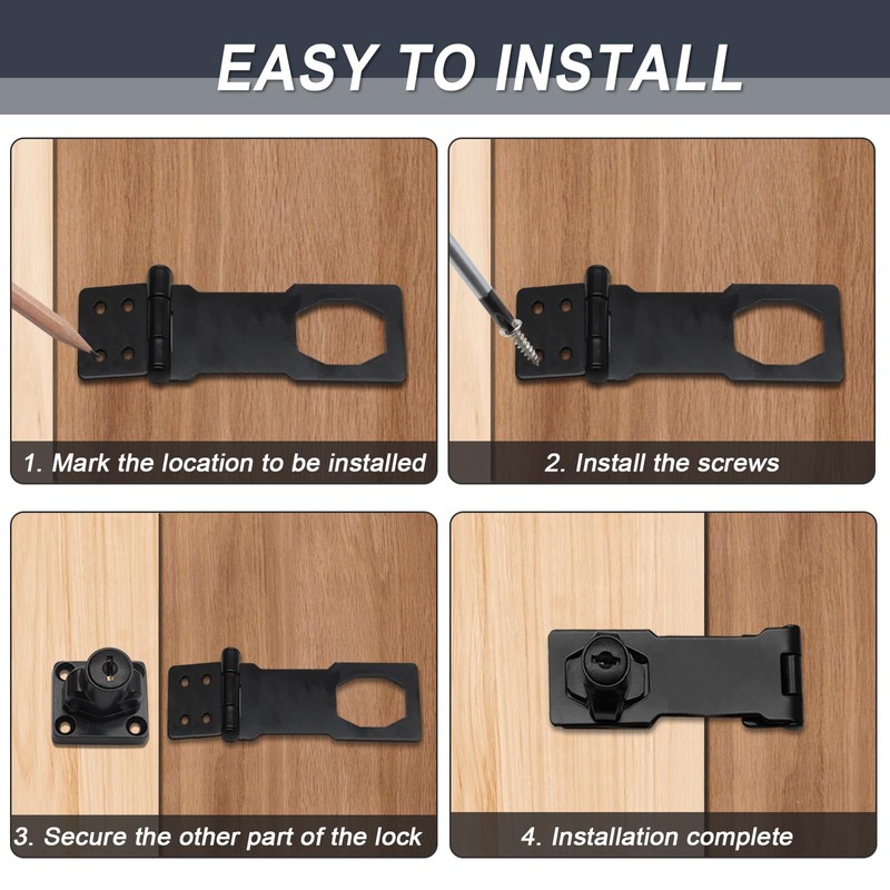 Kyuionty 2Pcs Keyed Hasp Locks 4 Inch Twist Knob Keyed